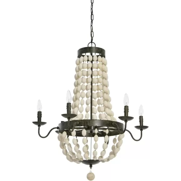 imageCreative CoOp Metal Chandelier with Wood Beads ampamp 6 LightsWhite