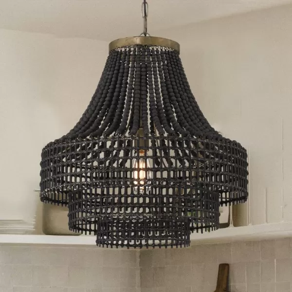 imageCreative CoOp Metal Rattan and Wood Bead Chandelier BlackBlack
