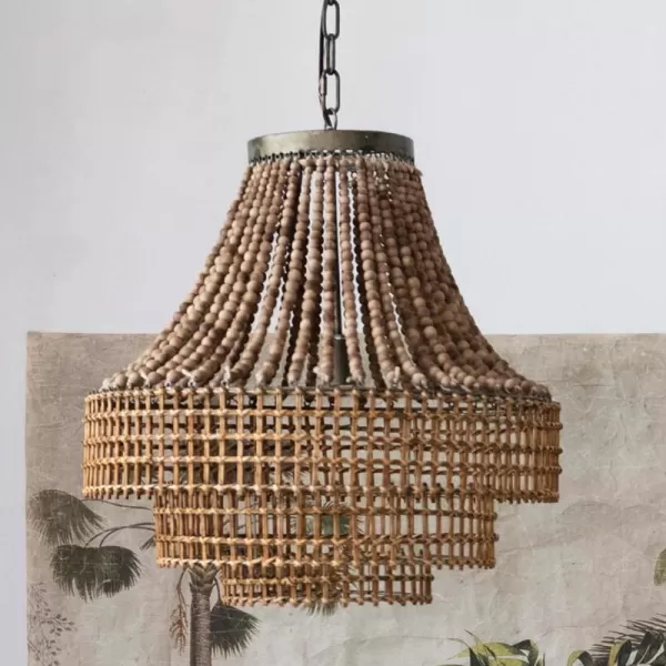 imageCreative CoOp Metal Rattan and Wood Bead Chandelier BlackBrown
