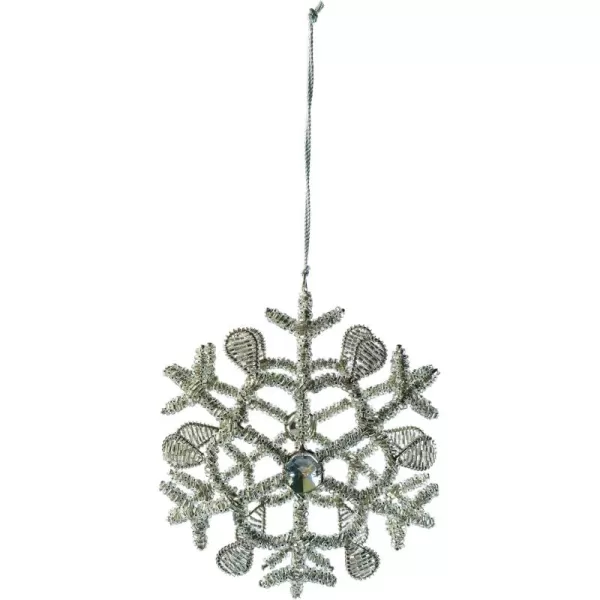 imageCreative CoOp Metal and Glass Beaded Snowflake Ornament Silver Finish