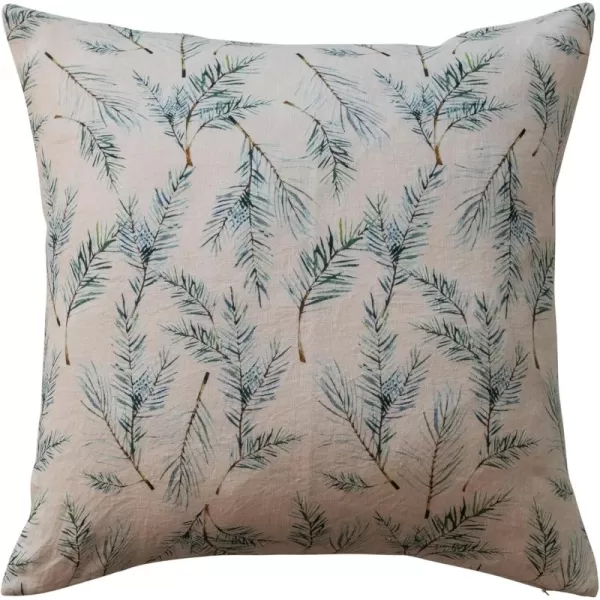 imageCreative CoOp Natural Green and Brown Square Linen and Cotton Printed Pillow with Pine Bough Pattern