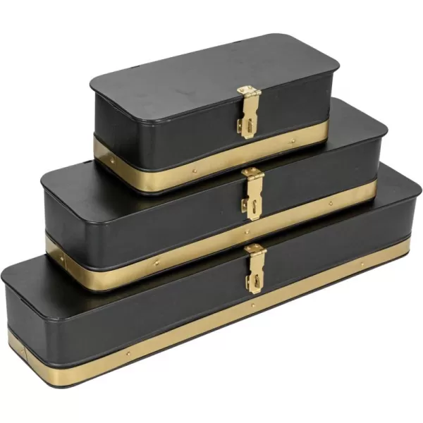 imageCreative CoOp Nestable Square Metal Storage Boxes with Hasp Lock Black Set of 3Black