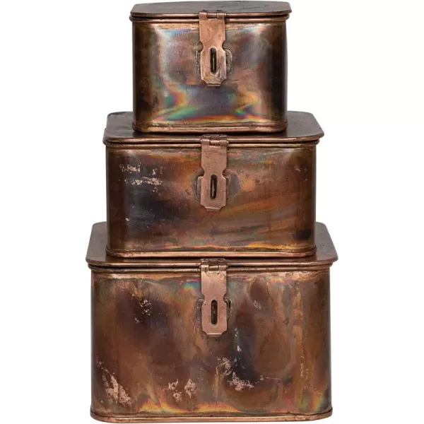 imageCreative CoOp Nestable Square Metal Storage Boxes with Hasp Lock Black Set of 3Burnt Copper