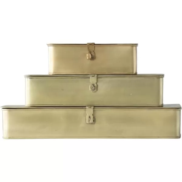 imageCreative CoOp Nestable Square Metal Storage Boxes with Hasp Lock Black Set of 3Gold