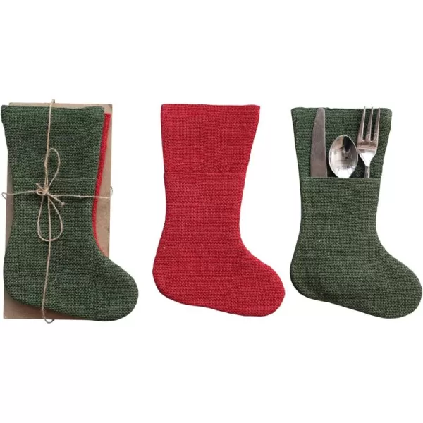 imageCreative CoOp Red and Green Woven Jute Stocking Cutlery Sleeves Set of 4