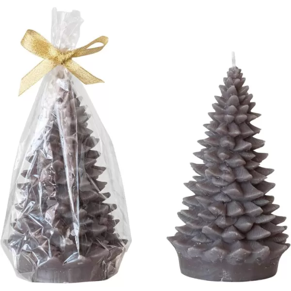 imageCreative CoOp Round Holiday Tree Shaped Candle with Gold Tips Pewter Color