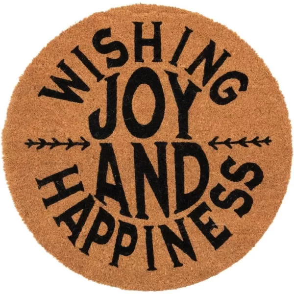 imageCreative CoOp Round Natural Coir quotWishing Joy and Happinessquot Doormat