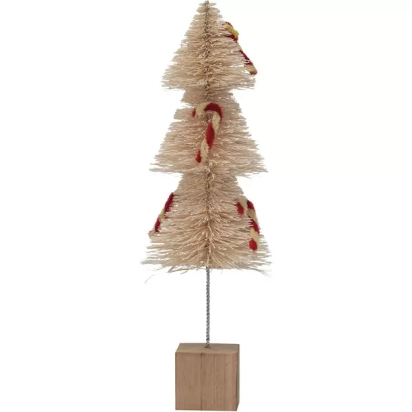 imageCreative CoOp Sisal Bottle Brush Tree with Chenille Candy Cane and Wood Base Natural White and Red