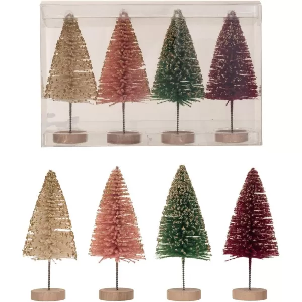 imageCreative CoOp Sisal Bottle Brush Trees with Gold Glitter and Wood Base Multicolor Set of 4