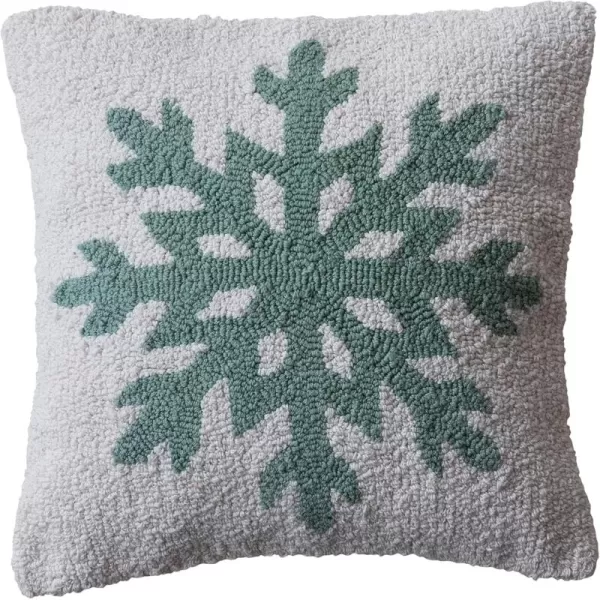 imageCreative CoOp Square Cotton Tufted Pillow with Snowflake and Chambray Back Blue Natural Mint