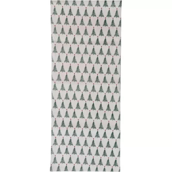 imageCreative CoOp Stonewashed Cotton Printed Table Runner with Christmas Tree Pattern Natural Green and Red