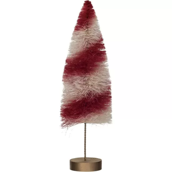 imageCreative CoOp Striped Sisal Bottle Brush Swirled Tree with Wood Base Red and Cream