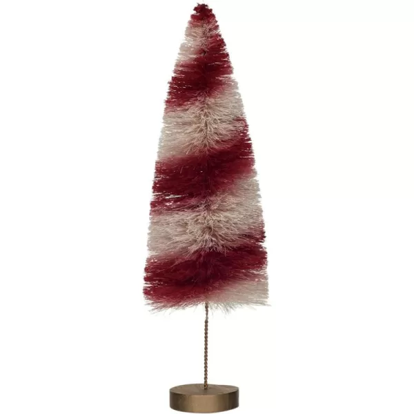 imageCreative CoOp Tall Striped Sisal Bottle Brush Swirled Tree with Wood Base Red and Cream