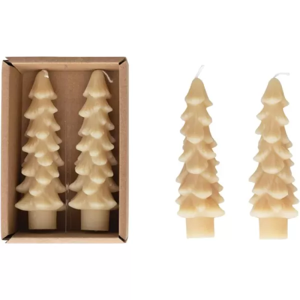 imageCreative CoOp Unscented Textured Tree Shaped Taper Candles in Box Pewter Color Set of 2Eggnog