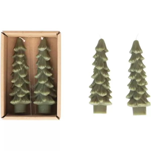 imageCreative CoOp Unscented Textured Tree Shaped Taper Candles in Box Pewter Color Set of 2Evergreen