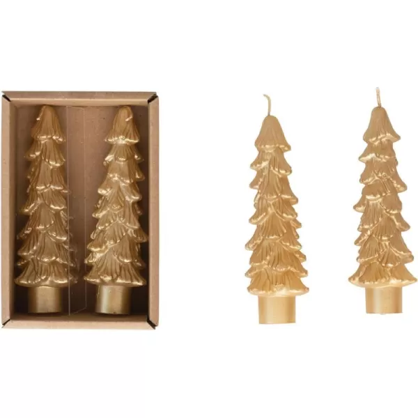 imageCreative CoOp Unscented Textured Tree Shaped Taper Candles in Box Pewter Color Set of 2Gold