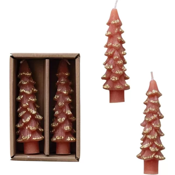 imageCreative CoOp Unscented Textured Tree Shaped Taper Candles in Box Pewter Color Set of 2GoldCoral