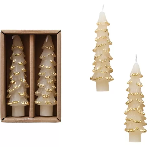 imageCreative CoOp Unscented Textured Tree Shaped Taper Candles in Box Pewter Color Set of 2GoldEggnog