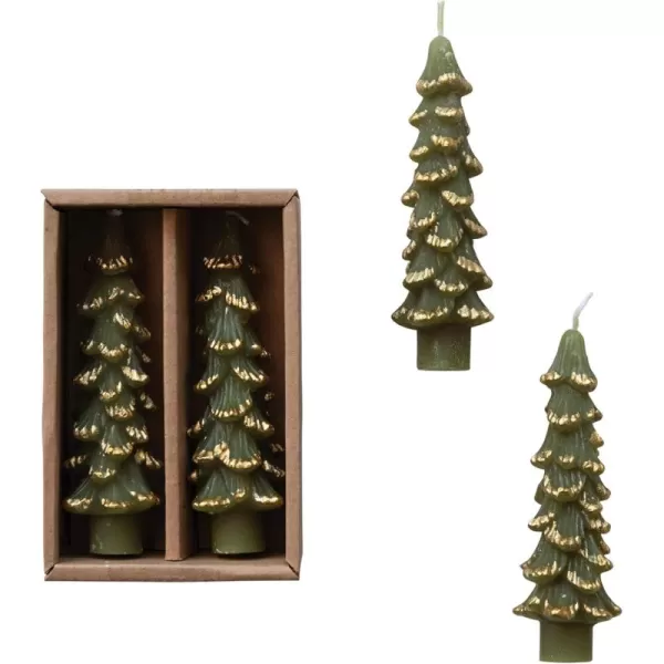 imageCreative CoOp Unscented Textured Tree Shaped Taper Candles in Box Pewter Color Set of 2GoldEvergreen