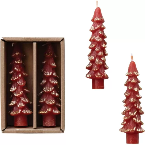 imageCreative CoOp Unscented Textured Tree Shaped Taper Candles in Box Pewter Color Set of 2GoldHolly Berry