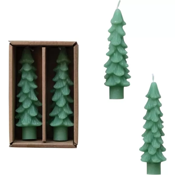 imageCreative CoOp Unscented Textured Tree Shaped Taper Candles in Box Pewter Color Set of 2Green