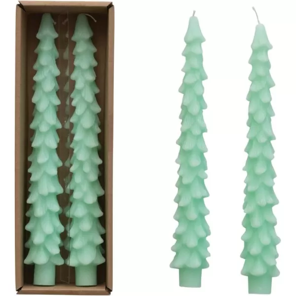 imageCreative CoOp Unscented Textured Tree Shaped Taper Candles in Box Pewter Color Set of 2Mint