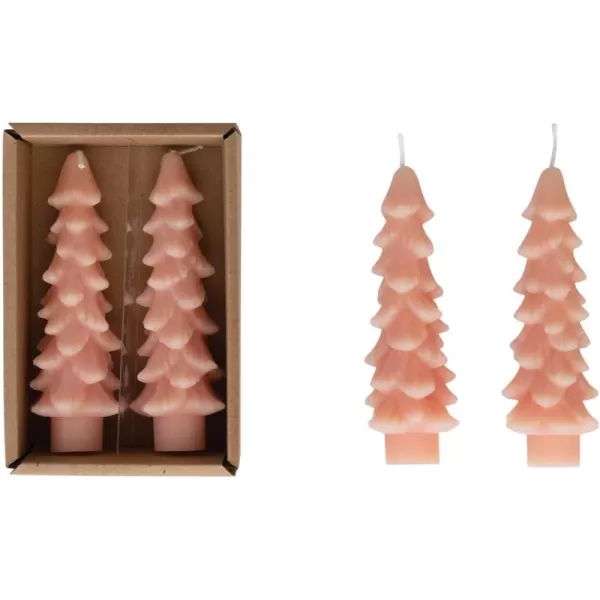 imageCreative CoOp Unscented Textured Tree Shaped Taper Candles in Box Pewter Color Set of 2Peach
