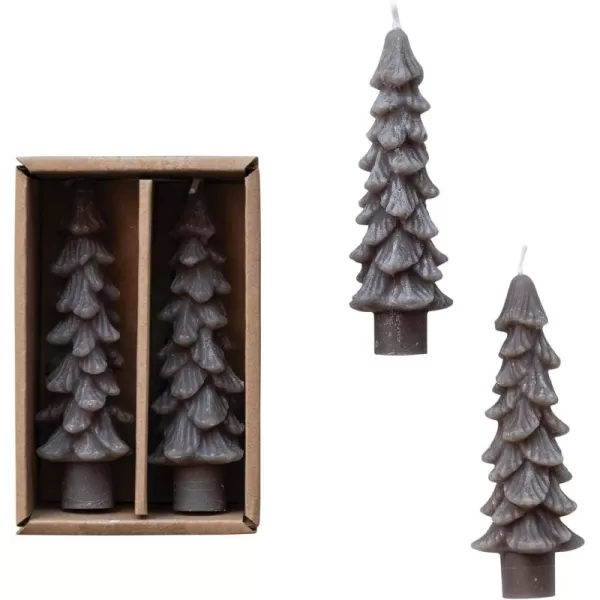 imageCreative CoOp Unscented Textured Tree Shaped Taper Candles in Box Pewter Color Set of 2Pewter