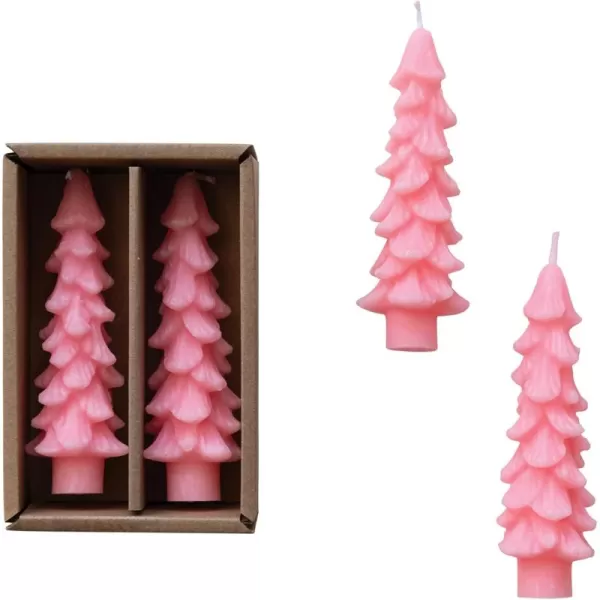 imageCreative CoOp Unscented Textured Tree Shaped Taper Candles in Box Pewter Color Set of 2Pink