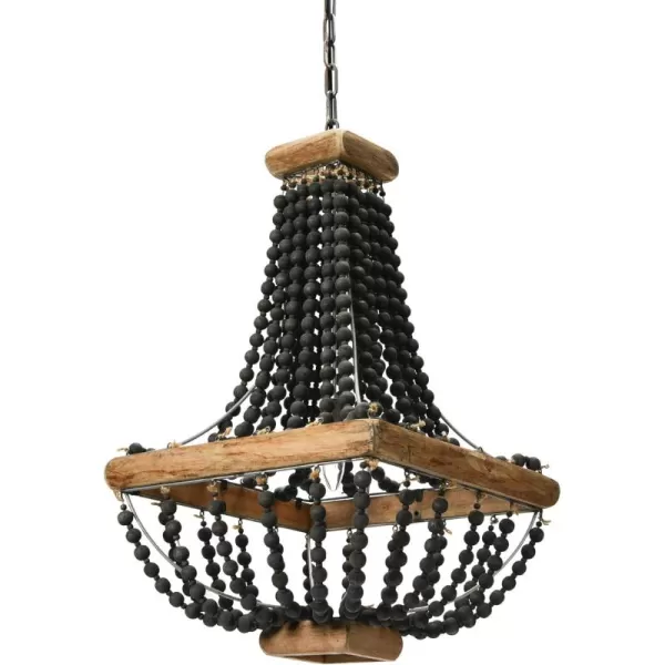 imageCreative CoOp Wood ampamp Metal Framed Chandelier with Wood Bead DrapingBlack
