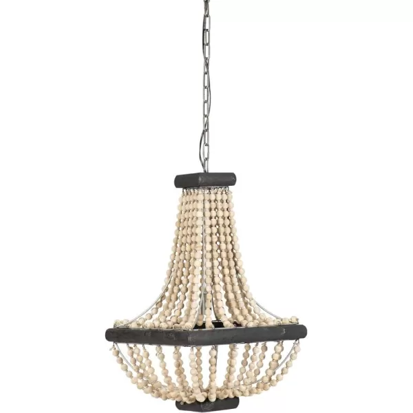 imageCreative CoOp Wood ampamp Metal Framed Chandelier with Wood Bead DrapingCream