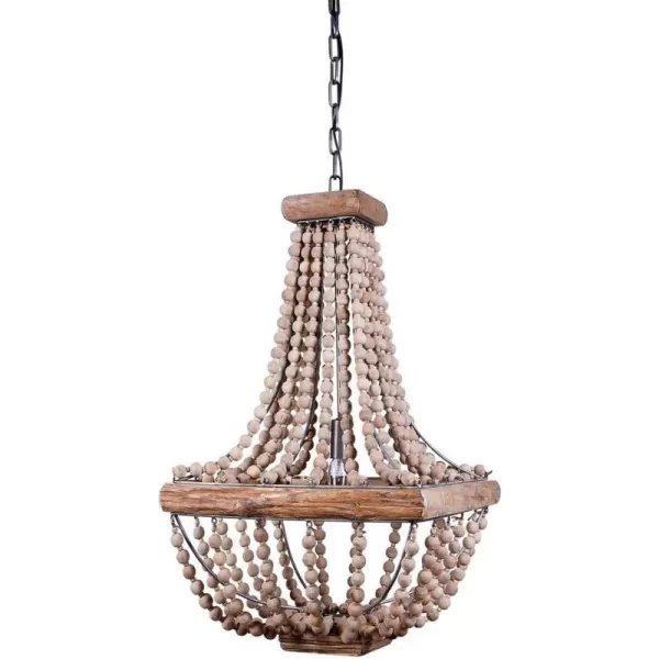 imageCreative CoOp Wood ampamp Metal Framed Chandelier with Wood Bead DrapingNatural