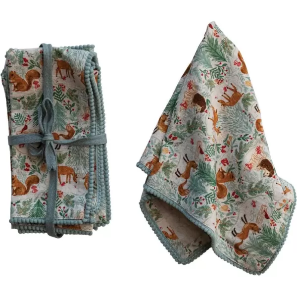imageCreative CoOp Woodland Flora and Fauna Napkins with Pom Pom Trim Multicolor Set of 4