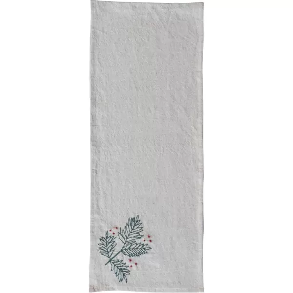 imageCreative CoOp Woven Cotton and Linen Table Runner with HandEmbroidered Holly and French Knots Natural Green and Red