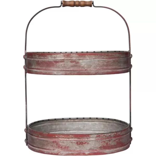 imageRed Metal Oval 2 Tier Tray with Handle