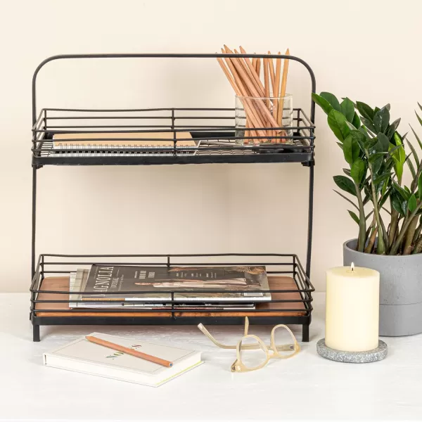 imageCreative CoOp 2Tier Acacia Wood ampamp Metal Stand