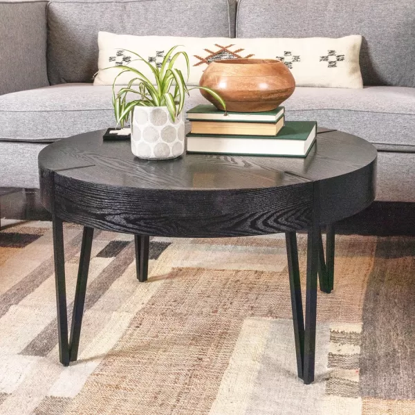 imageCreative CoOp Astoria Round Wood Side Coffee Table with Metal Hairpin Legs BlackBlack