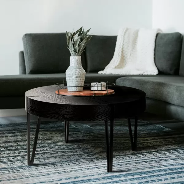 imageCreative CoOp Astoria Round Wood Side Coffee Table with Metal Hairpin Legs BlackBlack