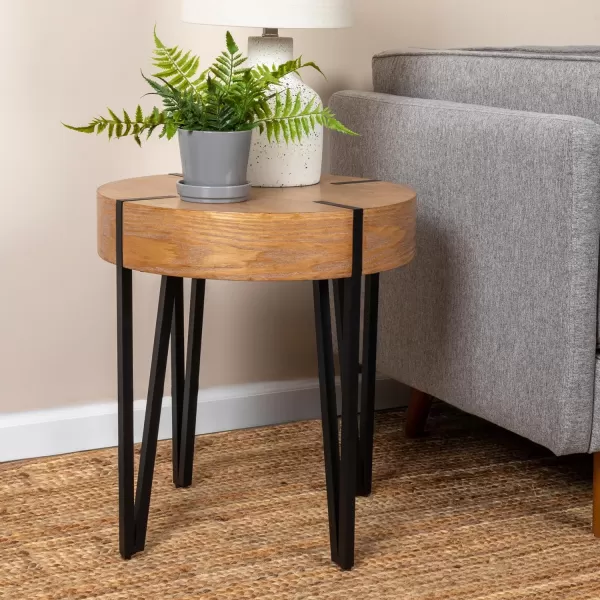 imageCreative CoOp Astoria Round Wood Side Coffee Table with Metal Hairpin Legs BlackNaturalBlack