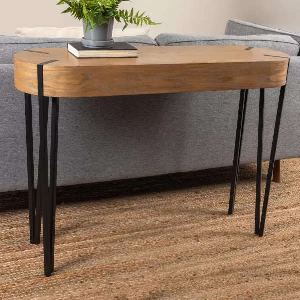 imageCreative CoOp Astoria Round Wood Side Coffee Table with Metal Hairpin Legs BlackNaturalBlack