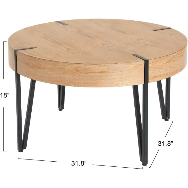 imageCreative CoOp Astoria Round Wood Side Coffee Table with Metal Hairpin Legs BlackNaturalBlack