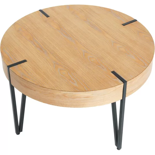 imageCreative CoOp Astoria Round Wood Side Coffee Table with Metal Hairpin Legs BlackNaturalBlack