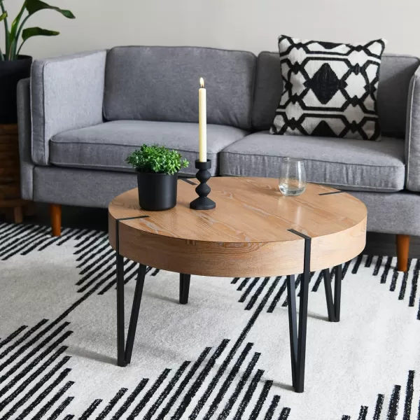 imageCreative CoOp Astoria Round Wood Side Coffee Table with Metal Hairpin Legs BlackNaturalBlack