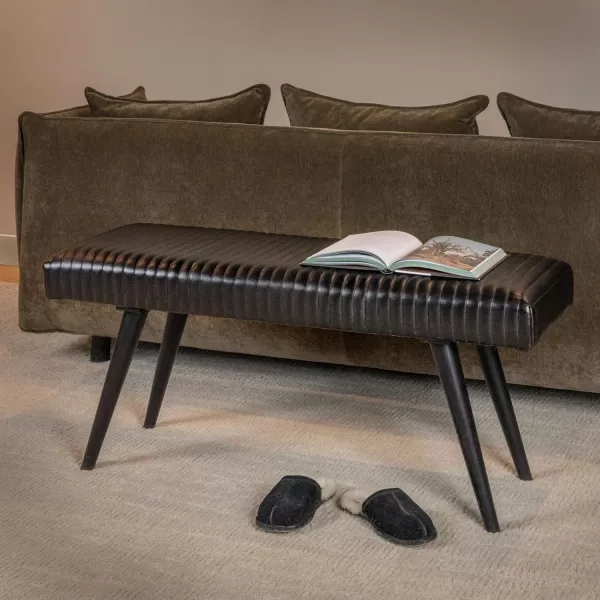 imageCreative CoOp Black Mango Wood and Leather Grid BenchBlack