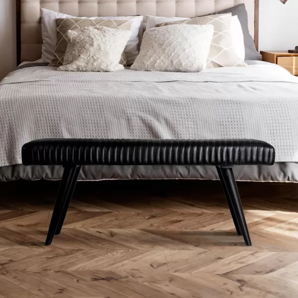 imageCreative CoOp Black Mango Wood and Leather Grid BenchBlack