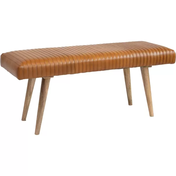 imageCreative CoOp Black Mango Wood and Leather Grid BenchCamel Brown