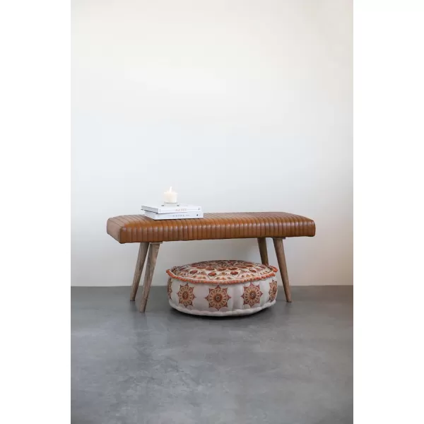 imageCreative CoOp Black Mango Wood and Leather Grid BenchCamel Brown