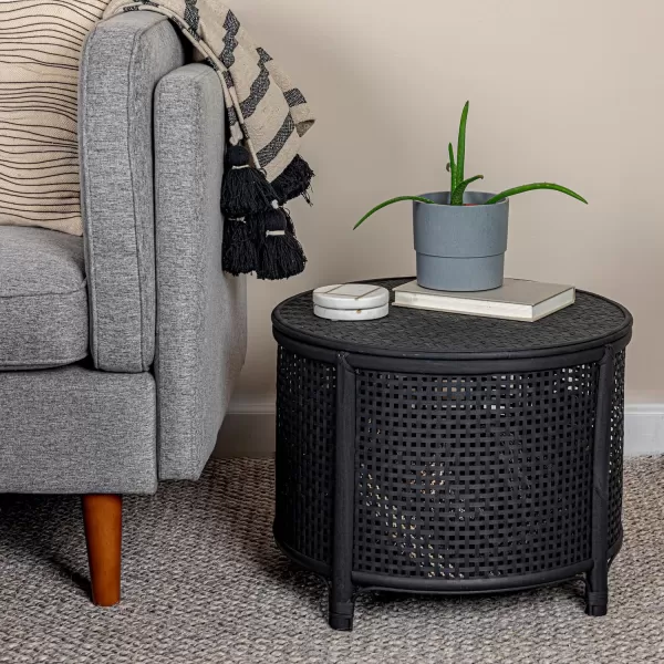 imageCreative CoOp Black Round Bamboo and Rattan Accent Storage TableBlack