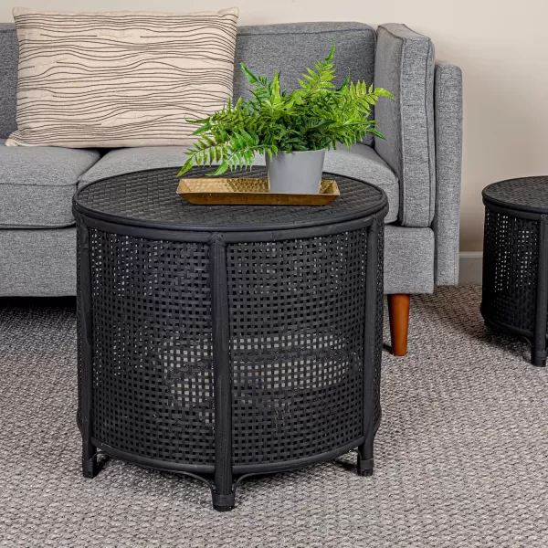 imageCreative CoOp Black Round Bamboo and Rattan Accent Storage TableBlack