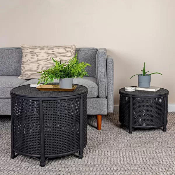 imageCreative CoOp Black Round Bamboo and Rattan Accent Storage TableBlack